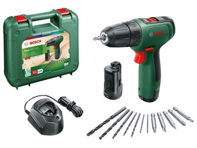 Аккум. дрель-шуруповерт EasyDrill 1200 в чем. + набор сверл и бит, 12.0 В, 2 акк., 1.5 А/ч Li-Ion, 2 скор., 30 Нм, шурупы до 6 мм Bosch 06039D3007