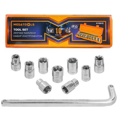 Набор торцевых головок 10-21 мм.1/2'' 6-гр. MEGATOOLS MT-4104-5