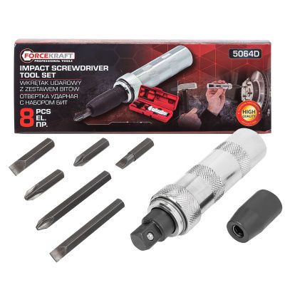 Отвертка ударная с набором бит, 8 пр. ForceKraft FK-5064D