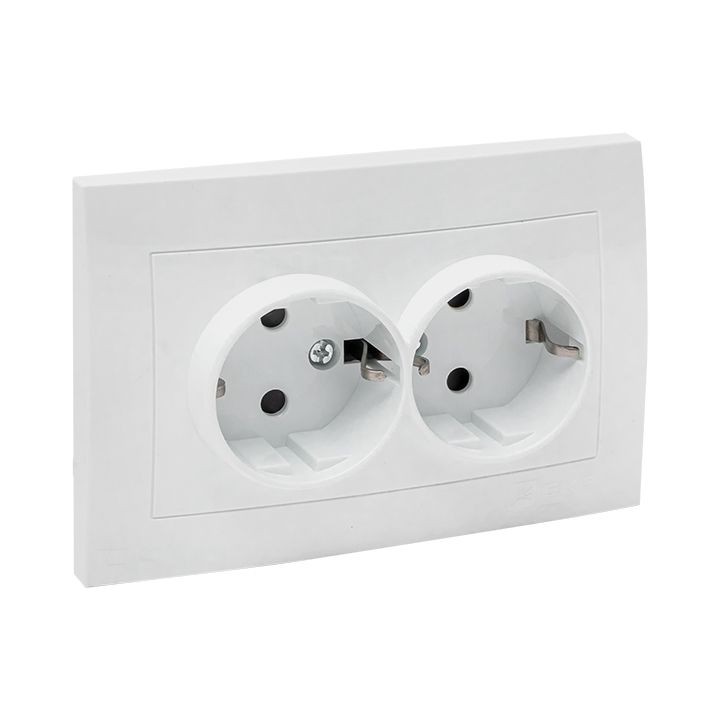 Валенсия розетка 2-местная с/з 16А белая с защ, штор, EKF PROxima EWR16-128-10