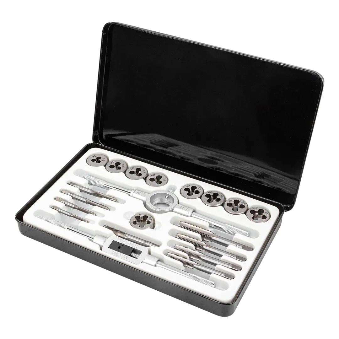 Набор метчиков и плашек метрический 20 пр М3х0.5, М4х0.7, М5х0.8, М6х1, М7х1, М8х1.25, М10х1.5, М12х1.75, 1/8NPT27 JBC JBC-M020-1