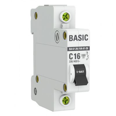 Автоматический выключатель 1P 16А (C) 4,5кА ВА 47-29 Basic mcb4729-1-16C