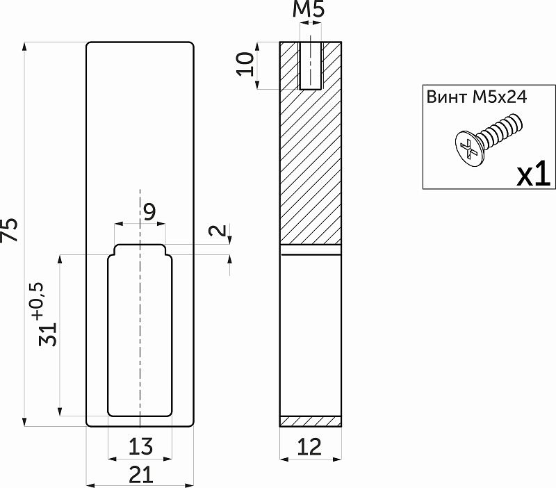 Держатель штанги гардеробной прямоуг. FAME/2 проходной, латунь браш AKS 113737