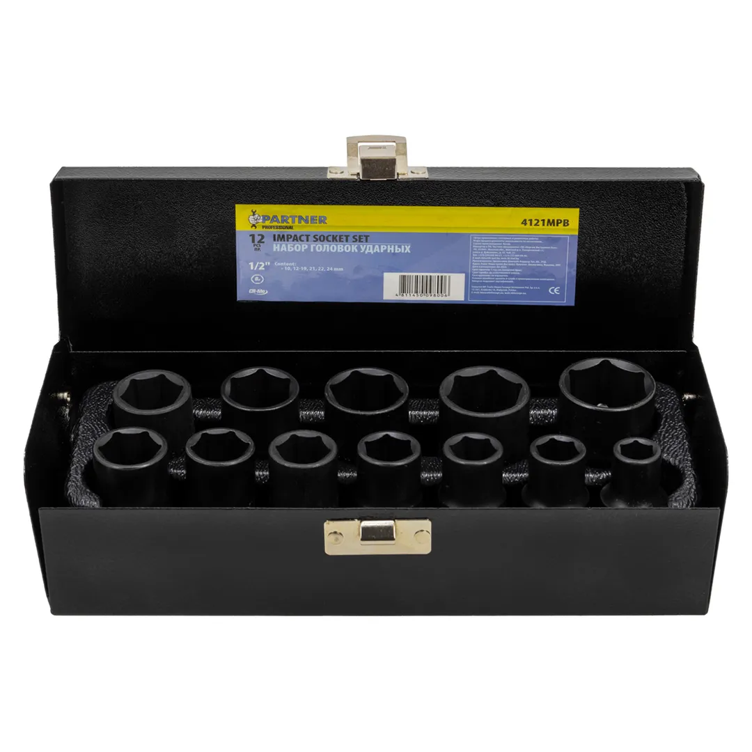 Набор ударных головок 10-24 мм 1/2'' 6-гр 12 пр Partner PA-4121MPB