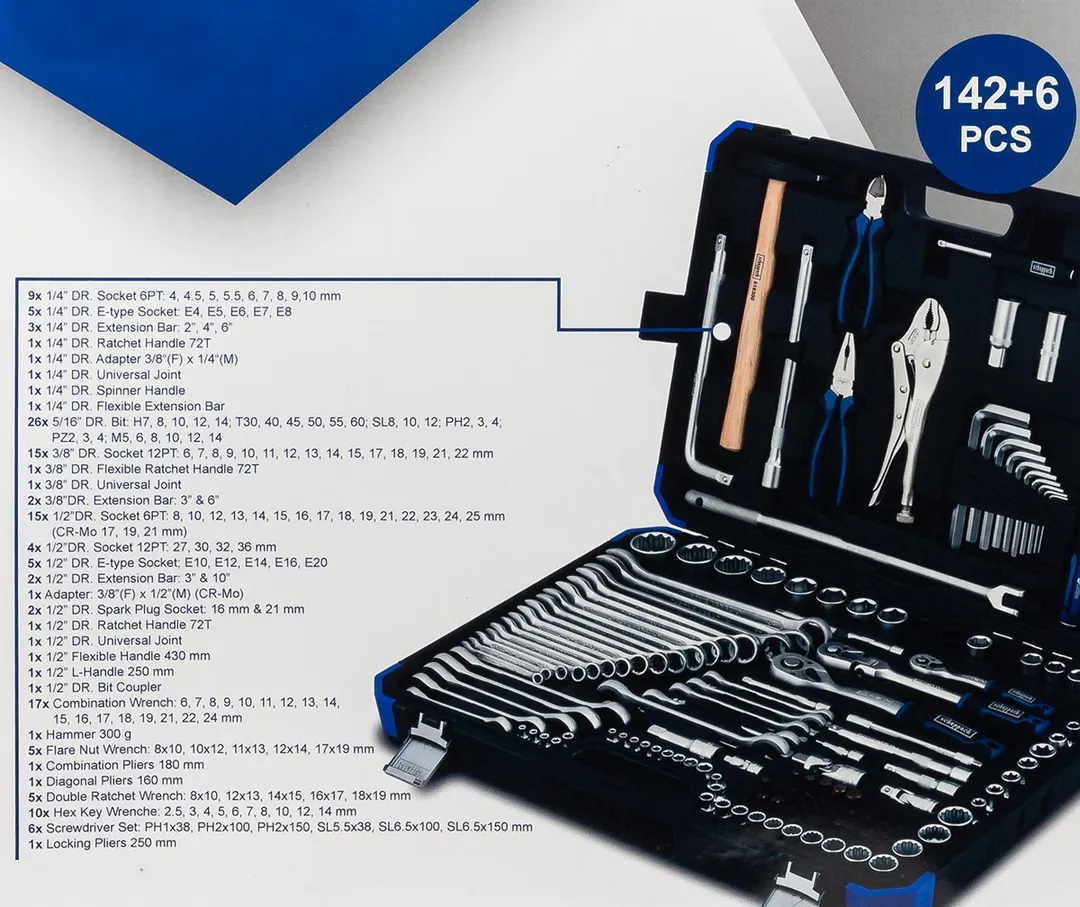 Набор инструментов 142+6 пр 1/4''&3/8''&1/2'' 6-гр Scheppach Sch-41421-5 GOLD