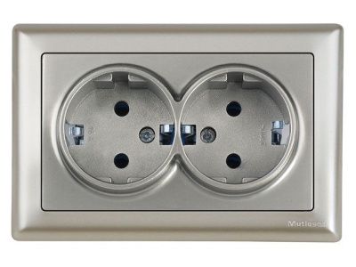 Розетка 2-ая, скрытая, с/з, керамика, титан, DARIA, 16 A, 250 V, IP 20, Mutlusan 21202000283