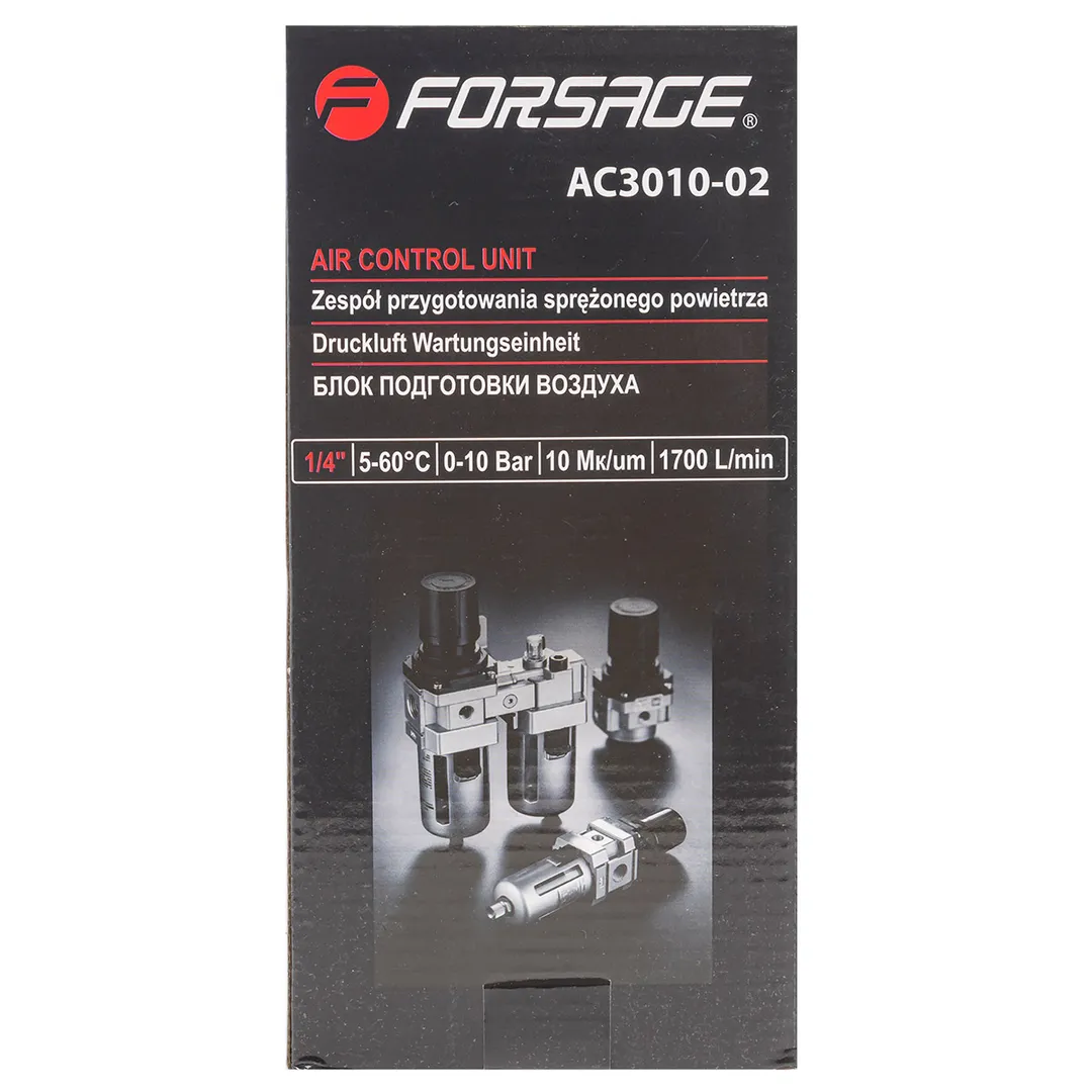 Блок подготовки воздуха 1/4'', фильтр-регулятор и лубрикатор, 10Мк, 1700 л/мин, 0-10bar Forsage F-AC3010-02