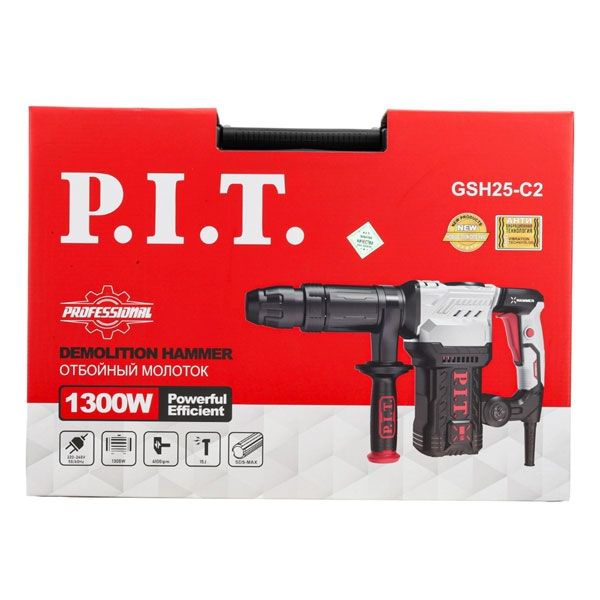 Молоток отбойный SDS-MAX электрич., 1500Вт, 15дж, 4100 уд/мин, 12 полож. зубила PIT GSH25-C2