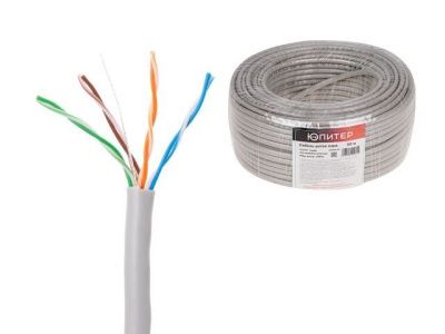 Кабель витая пара U/UTP Cat5E 4х2х24AWG, 0.51 мм, 50 м, медь, внутр., ПВХ Юпитер JP3000-50