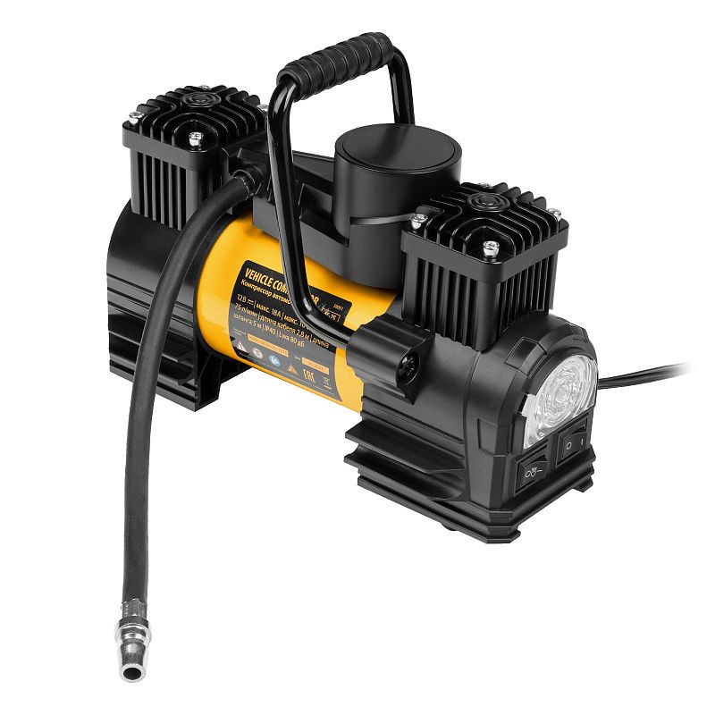 Компрессор автомобильный AC-75, 12 В, 10 атм., 75 л/мин, LED Denzel 58051