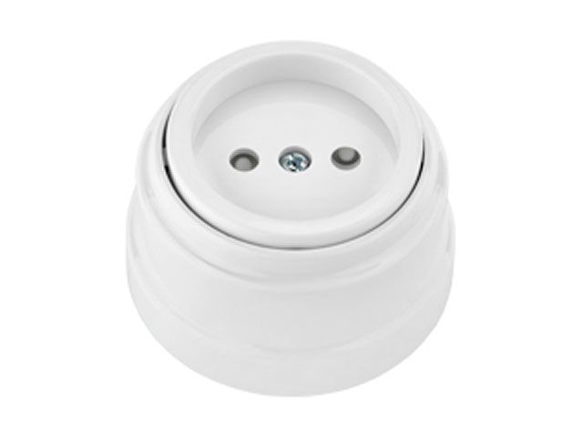 Розетка 1-ая (открытая, б/з, з/ш) белая, Ретро, (без монтажной панели) Bylectrica РА16-0205