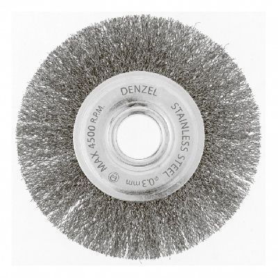 Щетка для УШМ, 125 мм, Плоская, витая нержавеющая проволока 0.3 мм, посадка 22.2 мм Denzel 746563