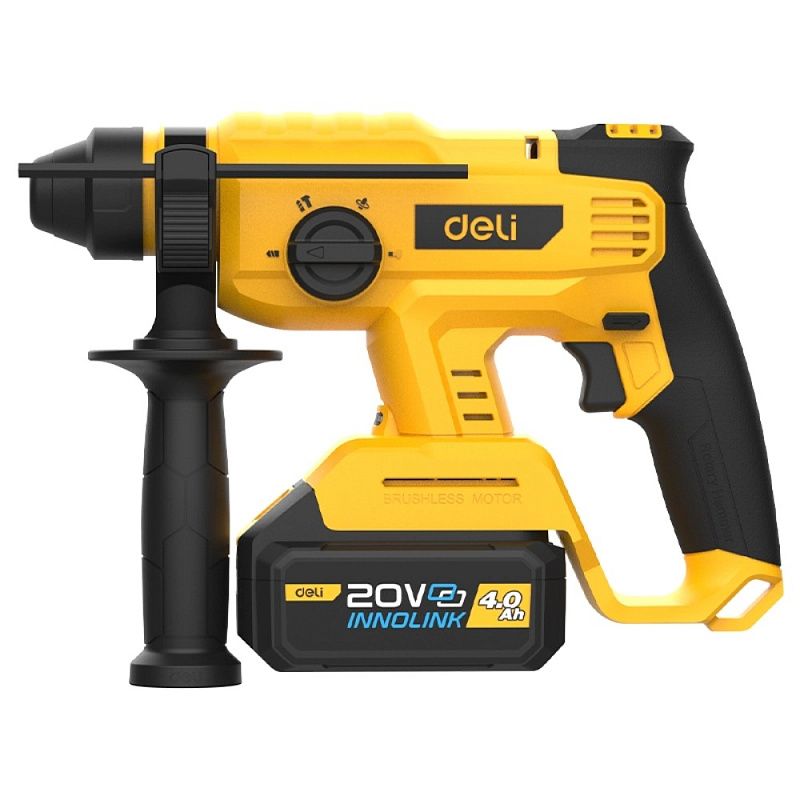 Перфоратор Deli YS EDC300, аккум., 2 Дж, 13-28 мм, 3 реж., 4 А·ч*2, з/у 2А, коробка, черный, желтый