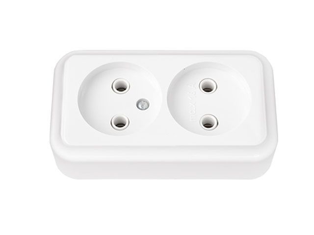 Розетка 2-ая (открытая, б/з) белая, Пралеска, (без монтажной панели) Bylectrica РА16-238