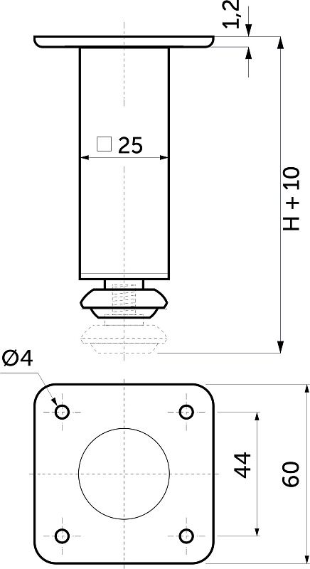 Опора мебельная мет. D-737-3 h100 с регул. хром PL 108279