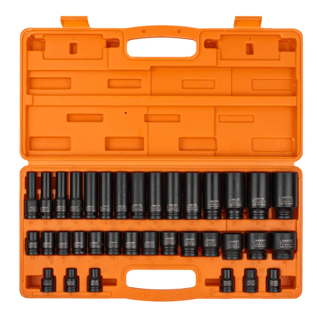 Набор ударных коротких и глубоких головок 8-32 мм, 1/2'' 6-гр 35 пр Partner PA-4353-5MPB