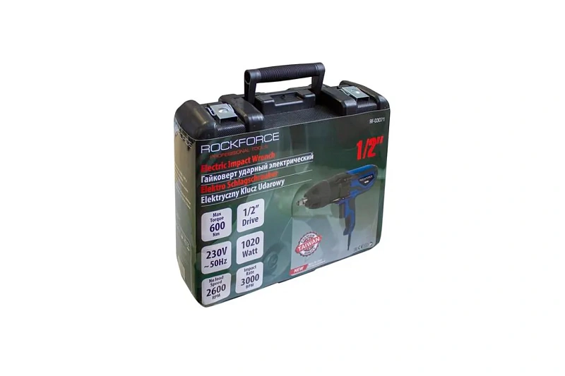 Гайковерт ударный электрический 1/2'', 230V, 1020W, 500Нм с комплектом головок, 17, 19, 21, 23 мм RockForce RF-03071(RF-F-03071)