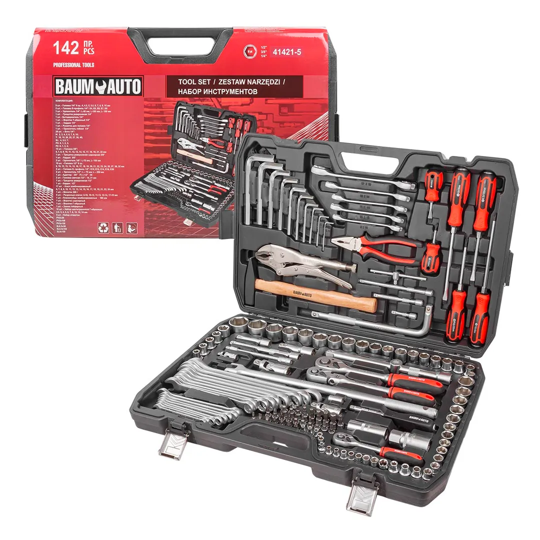 Набор инструментов 1/4"&1/2"&3/8" 6-гр 142 пр. BaumAuto BM-41421-5