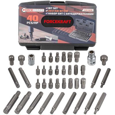 Набор бит 10 мм Torx, Hex, Spline, Ribe 40 пр. ForceKraft FK-4401NEW