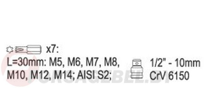 Набор бит 10 мм RIBE M5-M14 L30 мм 8 пр. Yato YT-0418