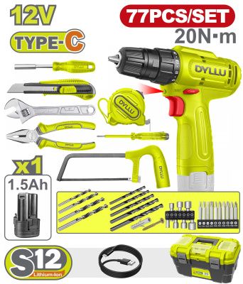 Дрель-шуруповерт с набором инструмента 77 пр DYLLU DTDT4B77