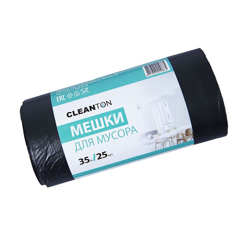 Мешки для мусора ПНД "Cleanton", 12 мкм, 35 л, 25 шт/рулон