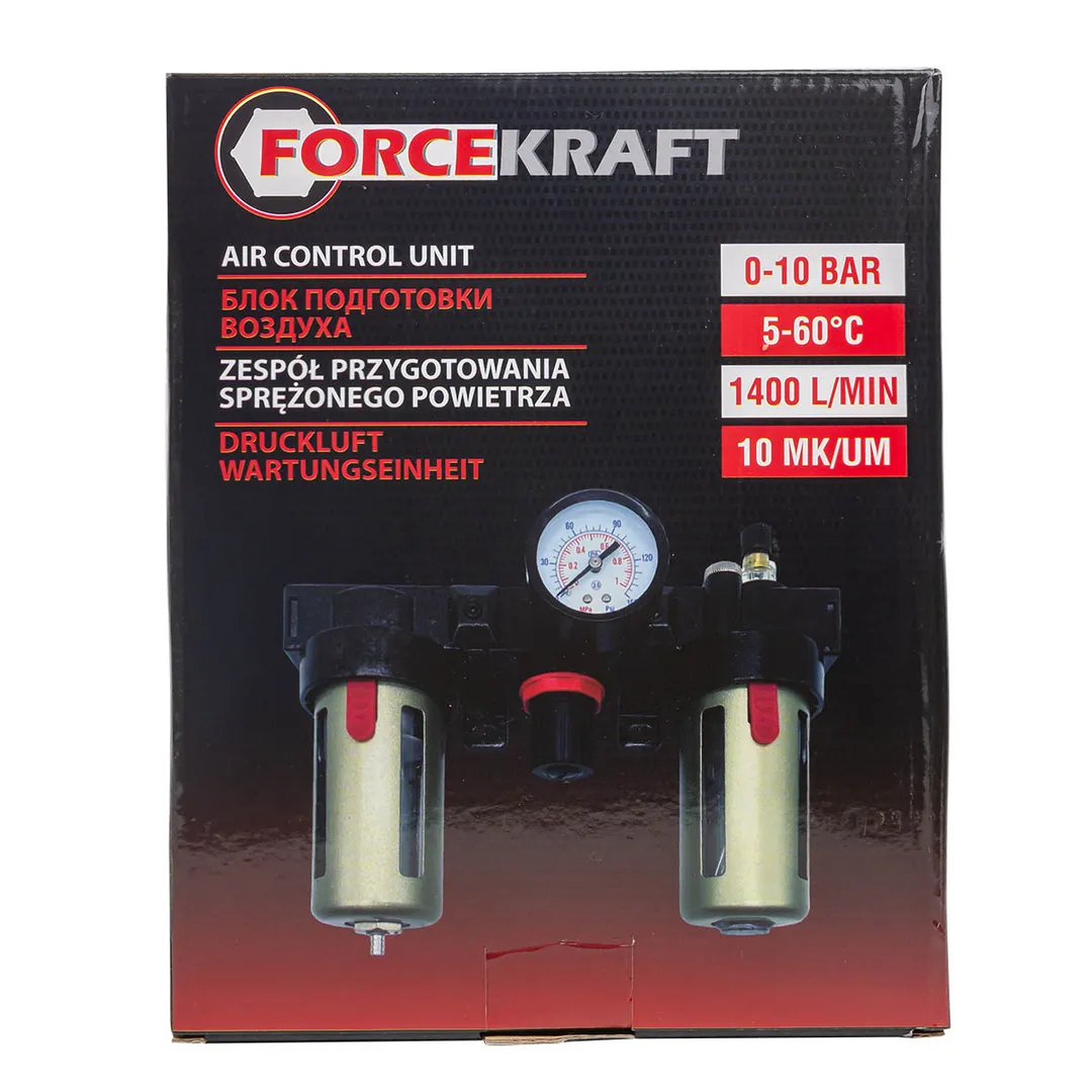 Блок подготовки воздуха, фильтр-регулятор + лубрикатор, 1/2" ForceKraft FK-BC4000