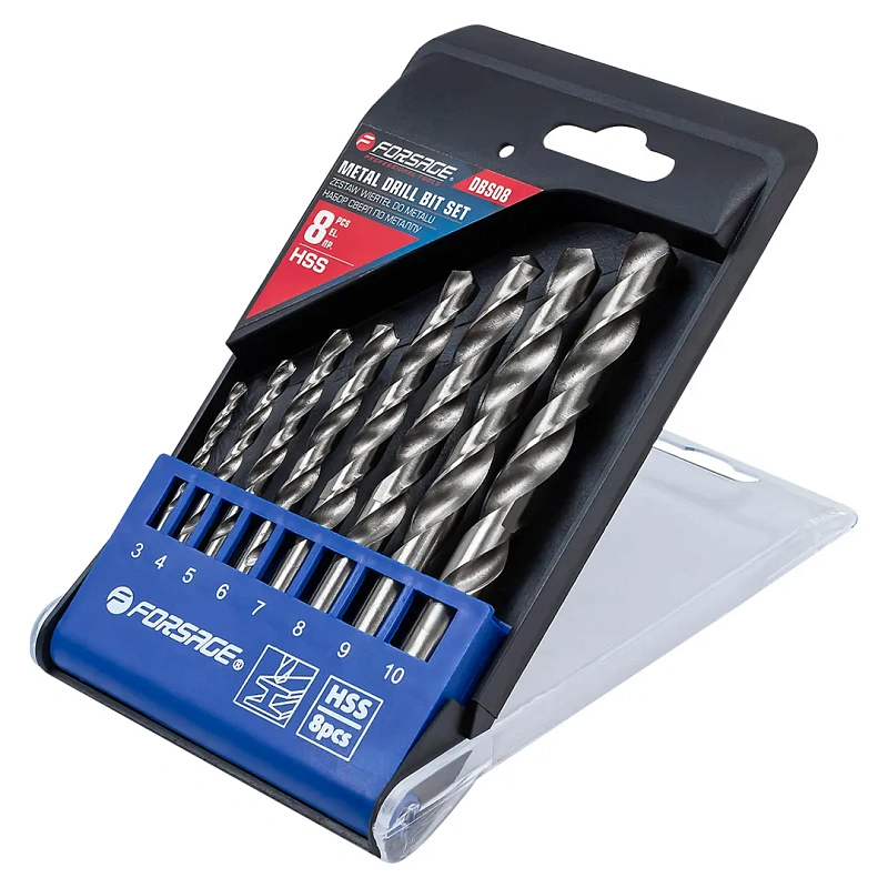 Набор сверл по металлу HSS 8 пр., 3, 4, 5, 6, 7, 8, 9, 10 мм Forsage F-DBS08