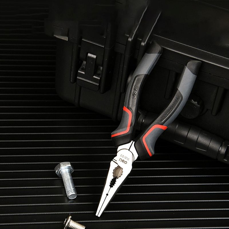 Длинногубцы Deli RS EDL0103, 160 мм, черный, красный