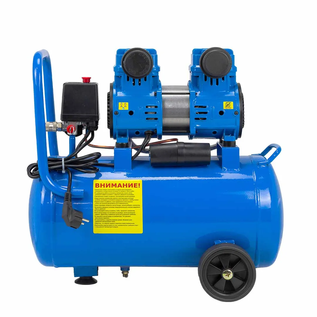 Компрессор поршневой с прямым приводом, 2 цилиндра, безмасляный, ресивер 24 л, 1.1 кВт, 8 бар, 210 л/м, 230В Forsage F-BM20/24 OIL FREE