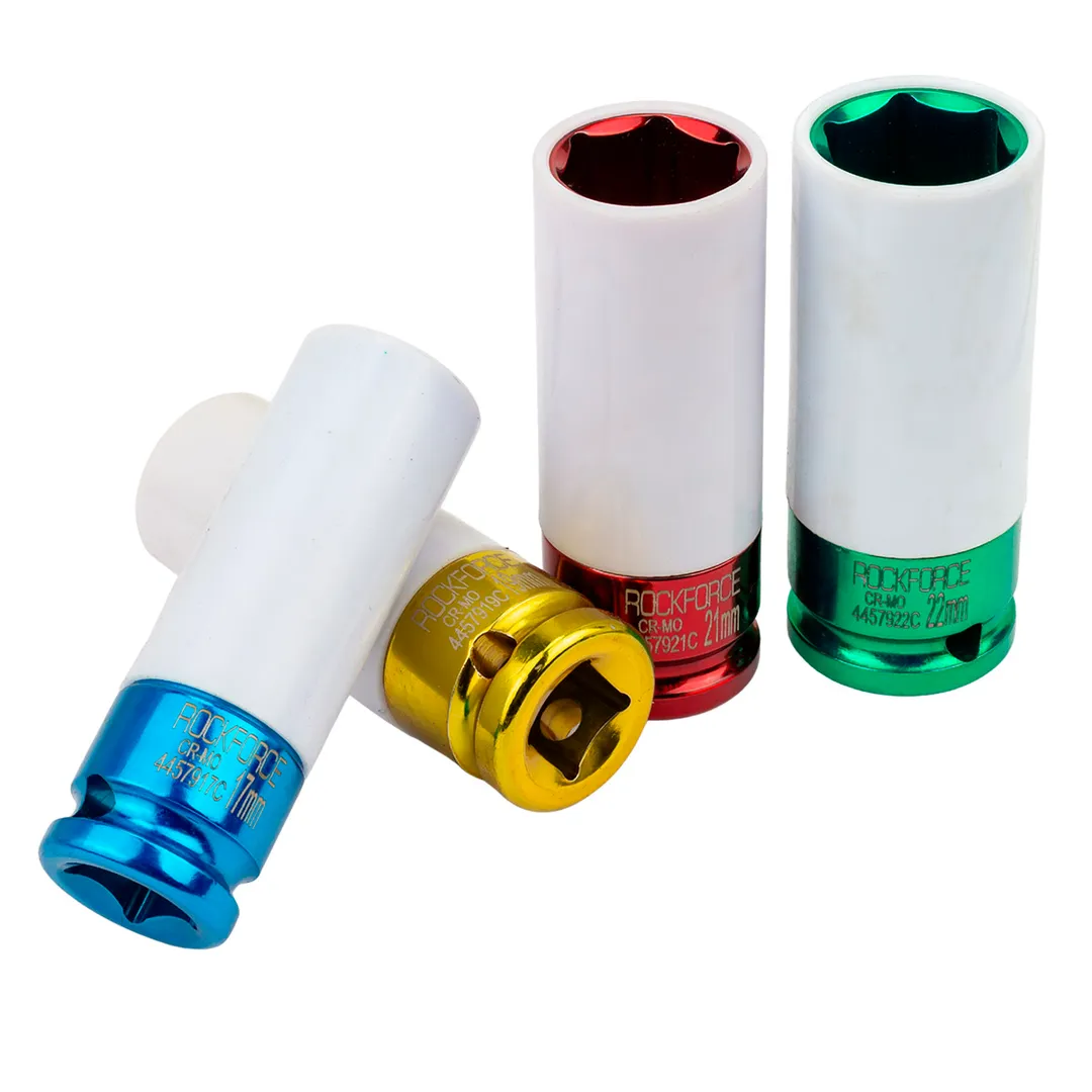 Набор ударных глубоких тонкостенных головок 17, 19, 21, 22 мм в защитном кожухе 4 пр 1/2'' 6-гр RockForce RF-4046