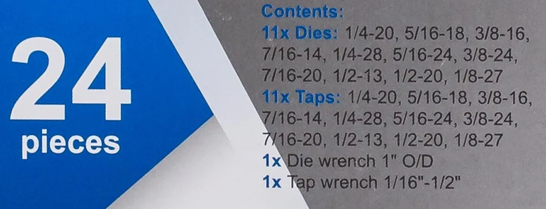 Набор метчиков и плашек дюймовый 24 пр 1/4, 5/16, 3/8, 7/16, 1/2 Scheppach Sch-M024-2
