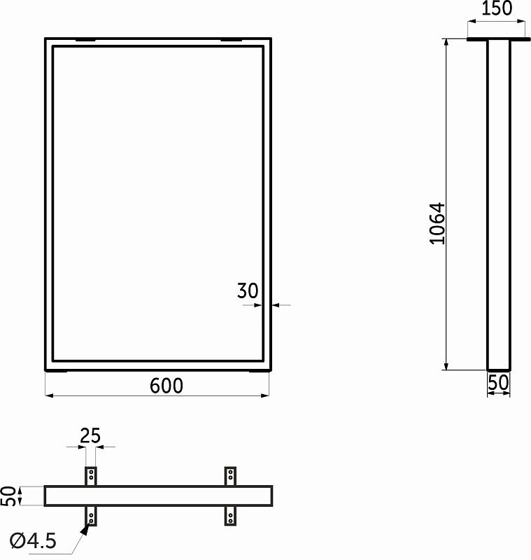 Подстолье THOR h720 L-595, черный, 1 компл. = 2 шт., AKS 115729