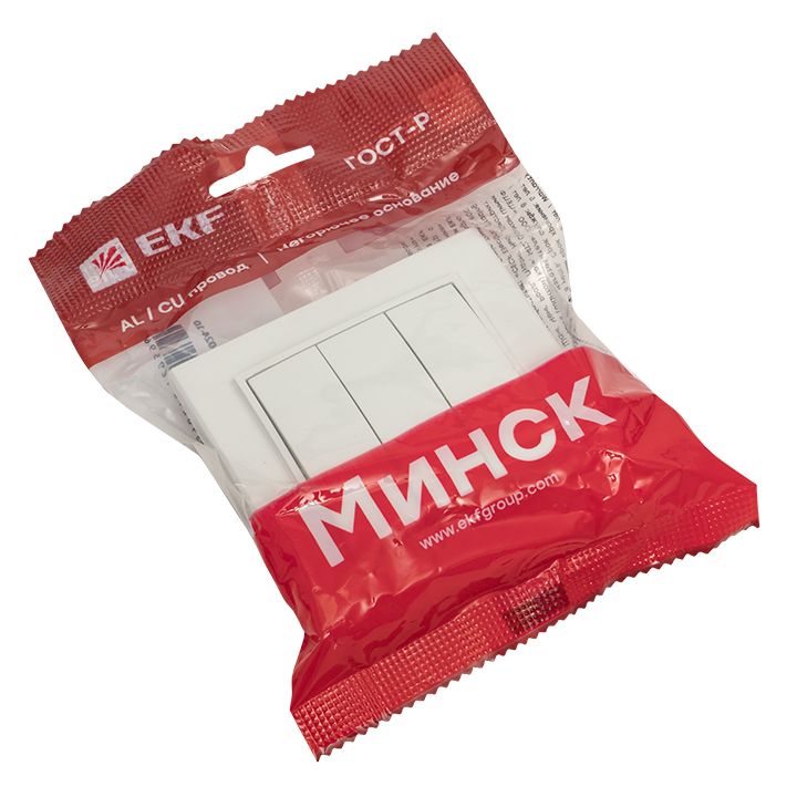 Минск Выключатель 3-клавишный СП,10А, белый EKF Basic ERV10-024-10