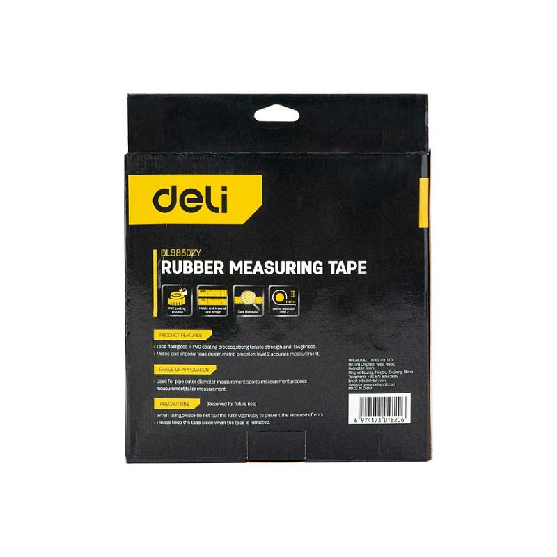 Мерная лента Deli YS EDL9850ZY, 50 м х 14,5 мм, лента фиберглас, пластиковый корпус, желтый, черный