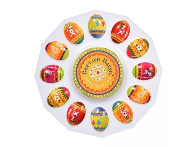 Блюдо для кулича и 12 яиц "Пасхальное", пластиковое, 25 см.,