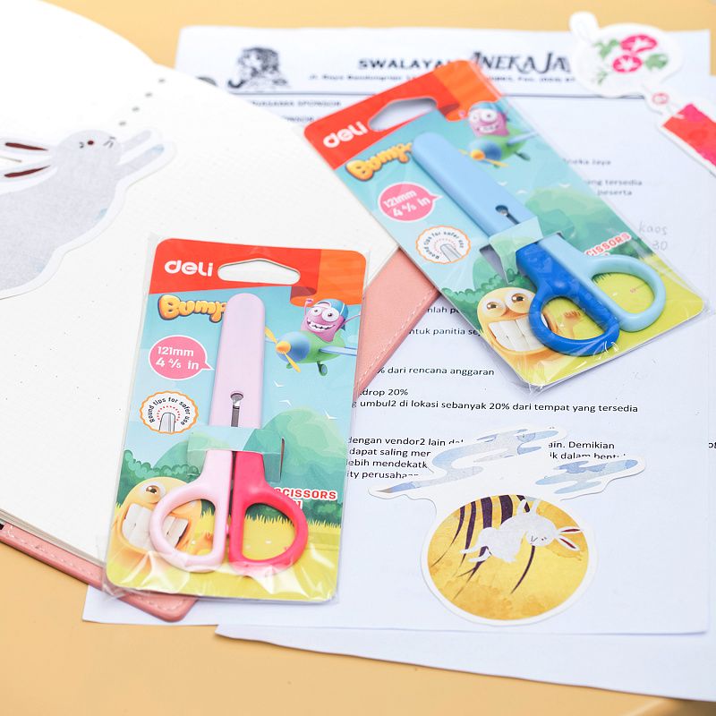 Ножницы Deli "Bumpees", 12 см, чехол, ассорти