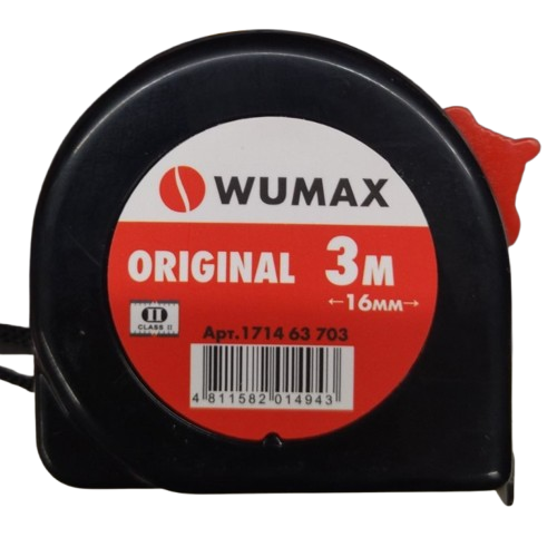 Рулетка измерительная, 3м*16 мм, 2 класс, ORIGINAL, WUMAX 171463703