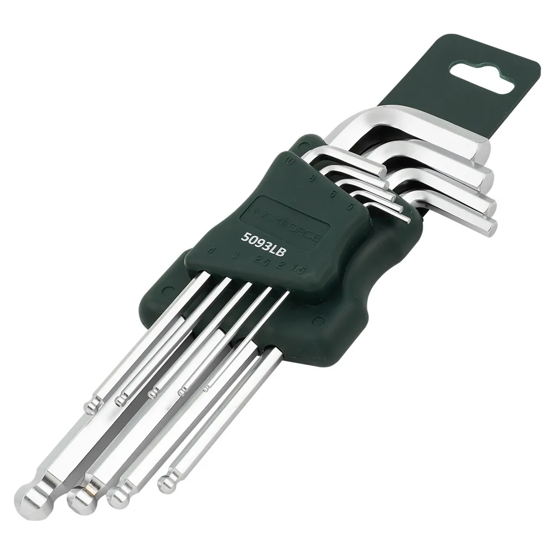 Набор ключей Г-образных 6-гранных длинных с шаром 9 пр., 1.5-10 мм RockForce RF-5093LB