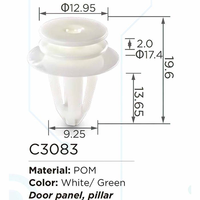Клипса для крепления внутренней обшивки а/м Ниссан/Пежо/Рено, пласт., 100 шт Forsage C3083GreenNOSeal(Nissan/Peugeot/Ren