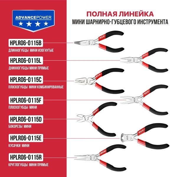 Плоскогубцы мини ADVANCE HPLR06-0115F (115 мм, сталь CR-V, 63HRC, пружина) PIT HPLR06-0115F