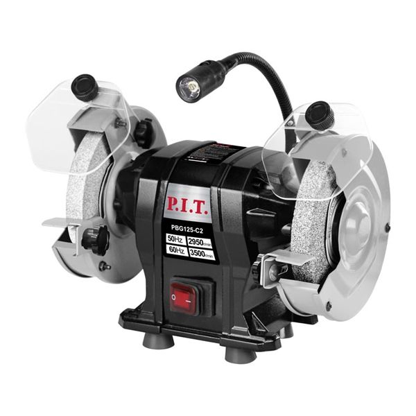 Станок точильный электрич., 200 Вт, 2950 об/мин, Ø125х12,7х16 мм, LED, пылезащита PIT PBG125-C2