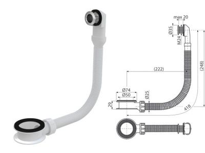 Слив-перелив для умывальника хромированный Alcaplast A328CR