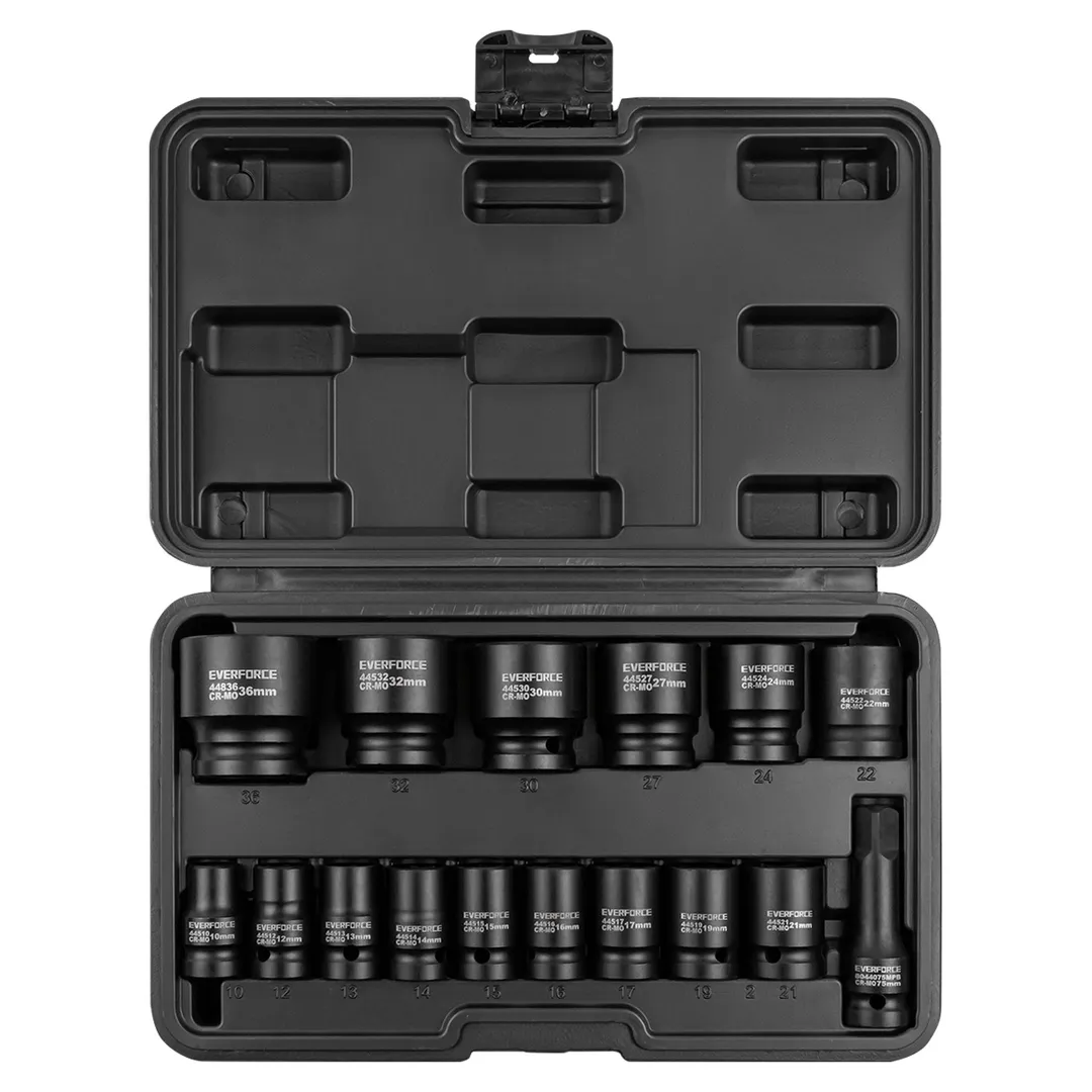 Набор ударных глубоких головок 10-36 мм 1/2'' 6-гр&12-гр 16 пр EVERFORCE EF-4177-5MPB