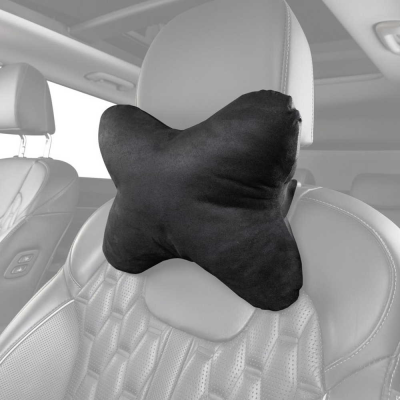 Подушка на подголовник алькантара/кожа иск. Черная SKYWAY S08001004