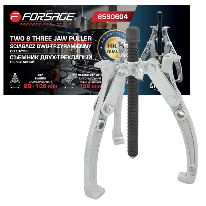Съемник подшипников 2/3-х захватный переставной 4'', Øзахвата 20-100 мм, глубина захвата 102 мм Forsage F-6590604