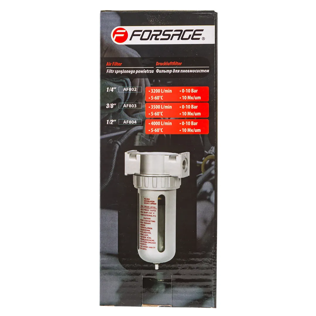 Фильтр воздушный для пневмосистем 3/8'', 10Мк, 3500 л/мин, 0-10bar,раб. температура 5°-60° Forsage F-AF803