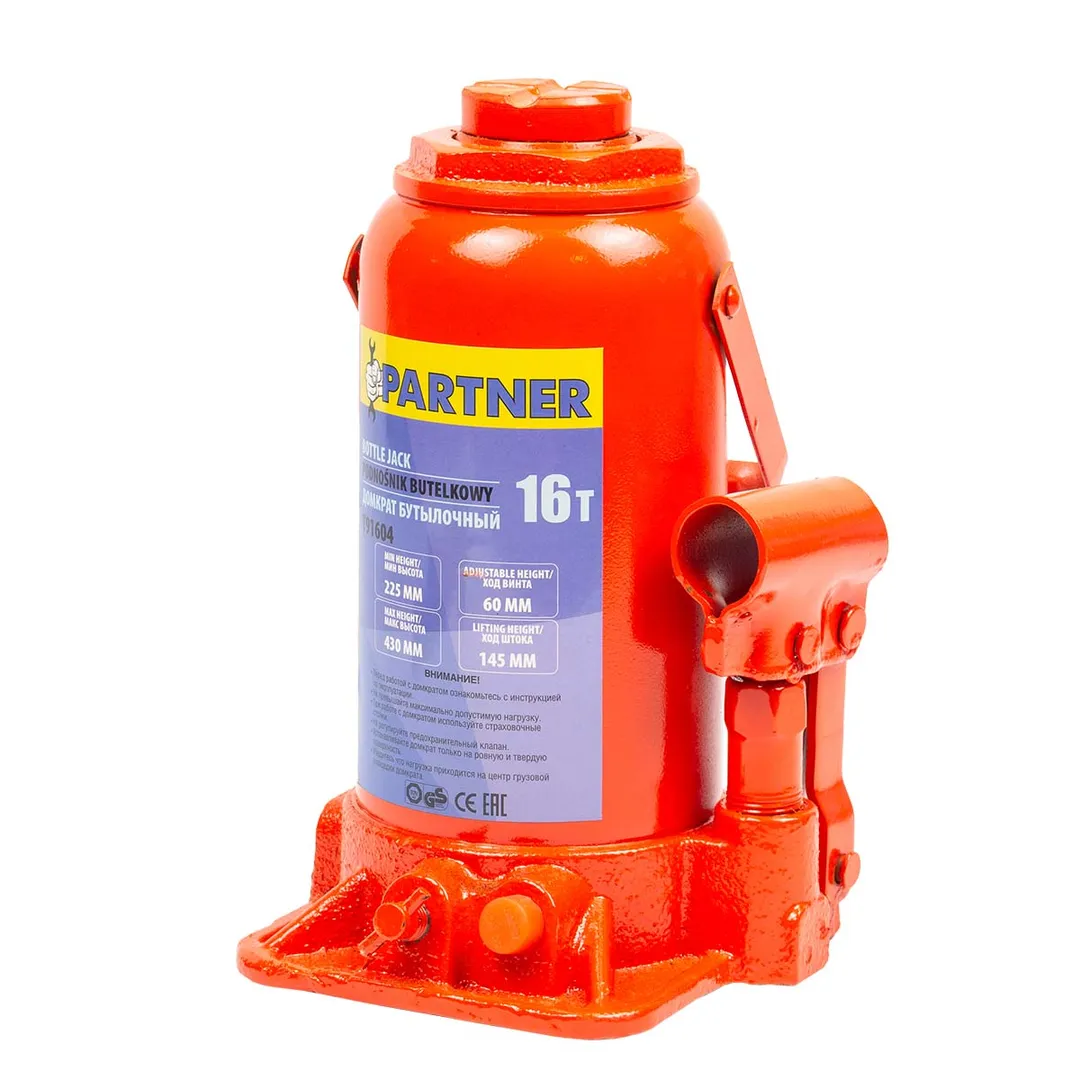 Домкрат бутылочный 16 т, с клапаном, 225-430 мм Partner PA-T91604
