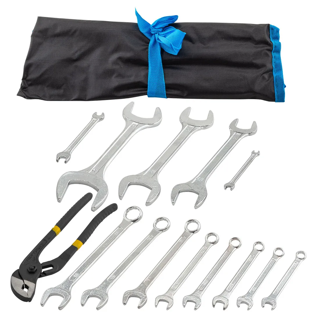 Набор комбинированных 10-22 мм и рожковых ключей 6х7, 8х9, 24х27, 30х32, 36х41 мм, пассатижи, 14 пр KINGTUL KT-5198P+2