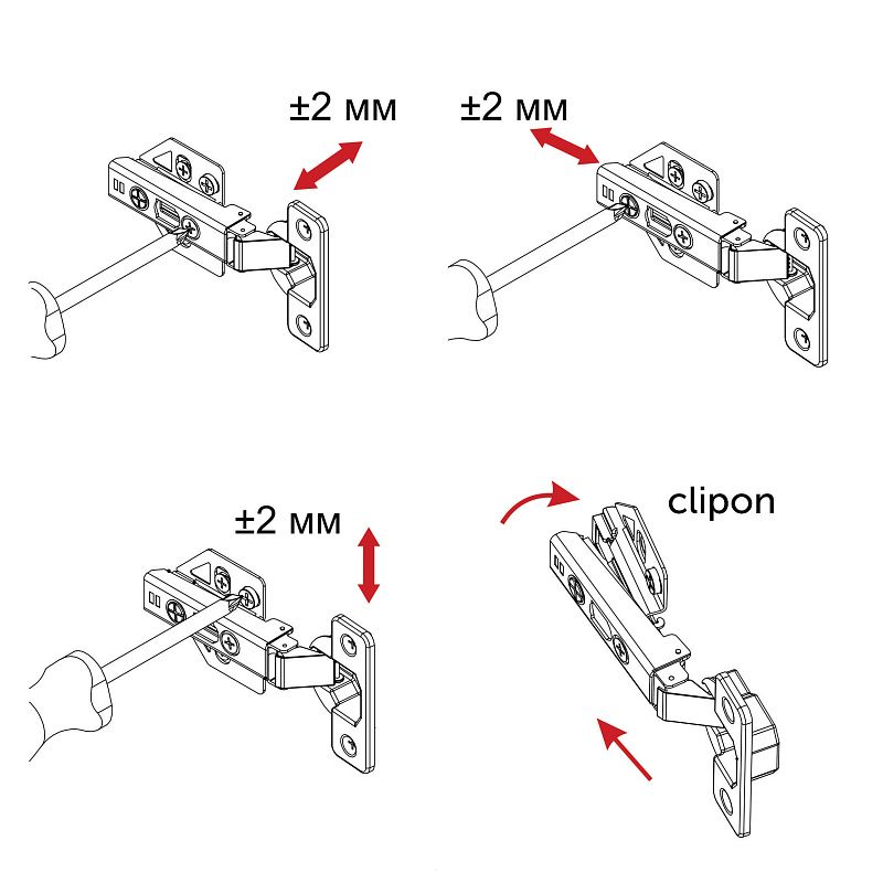 Петля накладная с доводчиком 48мм h0 clip-on 3D (саморезы, заглушки) AKS PLUS 62797